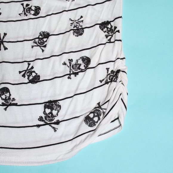 Black and White Striped Skull Bones Shirt Off Shoulder - Picture 2 of 5